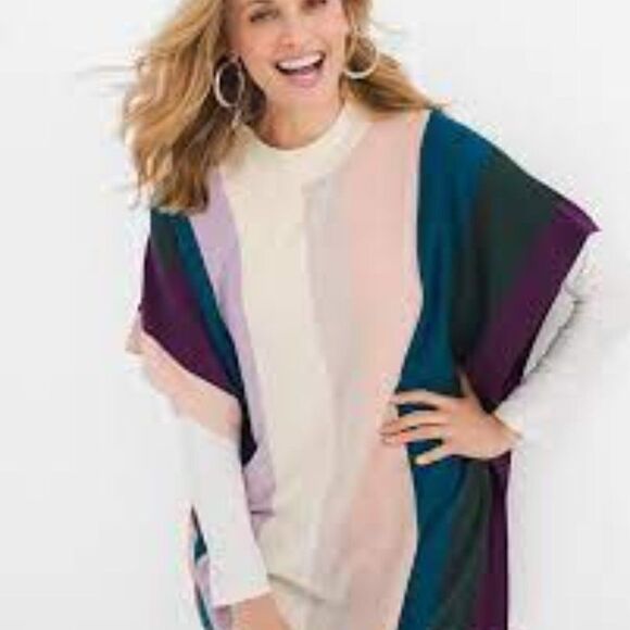 Chico's Stripe Mock Neck Poncho Small Medium NWT - Picture 1 of 7